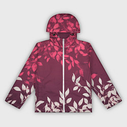 Ветровка с капюшоном женская Листья на бордовом фоне - нейросеть, цвет: 3D-белый