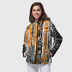 Ветровка с капюшоном женская Киберпанк паттерн жёлтый, цвет: 3D-черный — фото 2