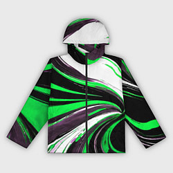 Ветровка с капюшоном женская Волнистые чёрно-зелёные линии на белом фоне, цвет: 3D-черный
