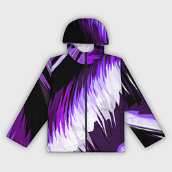 Ветровка с капюшоном женская Бело-фиолетовые острые полосы на чёрном фоне, цвет: 3D-черный