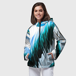 Ветровка с капюшоном женская Чёрно-синие острые полосы на белом фоне, цвет: 3D-черный — фото 2