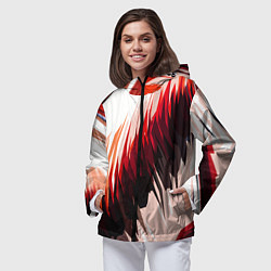 Ветровка с капюшоном женская Чёрно-красные острые полосы на белом фоне, цвет: 3D-черный — фото 2