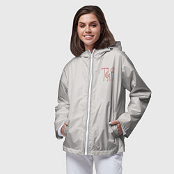 Ветровка с капюшоном женская Таня - красная надпись вязью, цвет: 3D-белый — фото 2