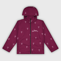 Ветровка с капюшоном женская Сердца ко дню Святого Валентина, цвет: 3D-черный