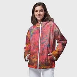 Ветровка с капюшоном женская Абстракция - red yellow grunge, цвет: 3D-белый — фото 2