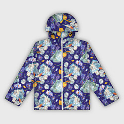 Ветровка с капюшоном женская Крокусы и зяблик во льдах, цвет: 3D-белый