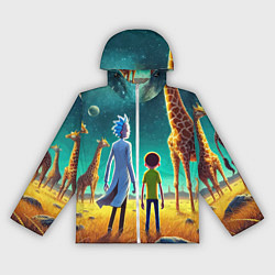 Ветровка с капюшоном женская Рик и Морти на планете жирафов - нейроарт, цвет: 3D-белый