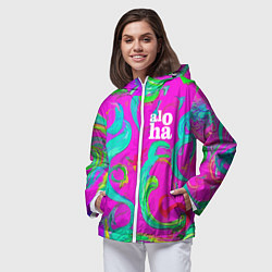 Ветровка с капюшоном женская Abstract floral pattern - aloha, цвет: 3D-белый — фото 2