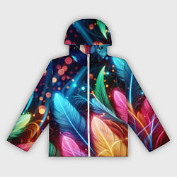 Ветровка с капюшоном женская Яркие красочные неоновые перья, цвет: 3D-белый