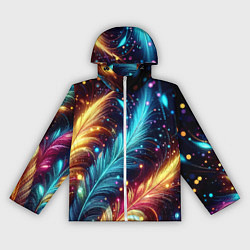 Ветровка с капюшоном женская Неоновые разноцветные перья, цвет: 3D-белый