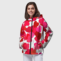 Ветровка с капюшоном женская Сердца россыпь, цвет: 3D-черный — фото 2
