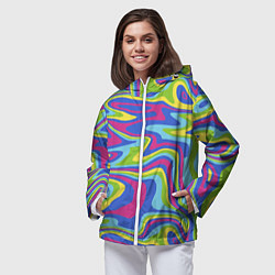 Ветровка с капюшоном женская Разноцветная абстракция волны, цвет: 3D-белый — фото 2