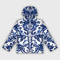 Ветровка с капюшоном женская Гжель русский узор акварель, цвет: 3D-белый