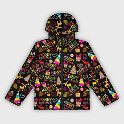Ветровка с капюшоном женская Merry Christmas - паттерн, цвет: 3D-черный