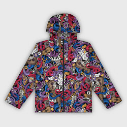 Ветровка с капюшоном женская Музыкальный коллаж, цвет: 3D-черный