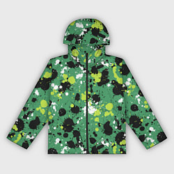 Ветровка с капюшоном женская Кляксы на зелёном, цвет: 3D-черный