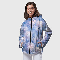 Ветровка с капюшоном женская Цветы в туманности, цвет: 3D-черный — фото 2