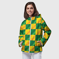 Ветровка с капюшоном женская Желтый и зеленый геометрический паттерн, цвет: 3D-белый — фото 2