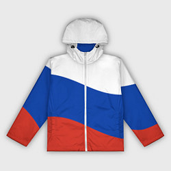 Ветровка с капюшоном женская Флаг России волной, цвет: 3D-белый