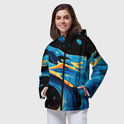 Ветровка с капюшоном женская Синяя волна из красок, цвет: 3D-черный — фото 2
