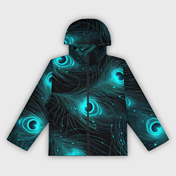 Ветровка с капюшоном женская Светящиеся перья павлина паттерн, цвет: 3D-черный