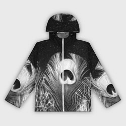 Женская ветровка Изогнутые белые перья павлина - чб иллюстрация