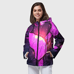 Ветровка с капюшоном женская Розовая текстура разлом плит, цвет: 3D-черный — фото 2