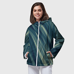 Ветровка с капюшоном женская Зеленовато-синий полосы, цвет: 3D-белый — фото 2
