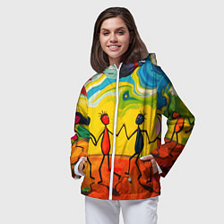 Ветровка с капюшоном женская Дружба человечков, цвет: 3D-белый — фото 2