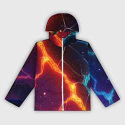 Ветровка с капюшоном женская Сине-оранжевые молнии текстура, цвет: 3D-белый