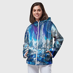 Ветровка с капюшоном женская Космический фантастический пейзаж, цвет: 3D-белый — фото 2