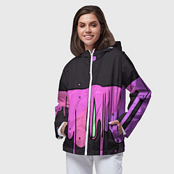 Ветровка с капюшоном женская Фиолетовая текстура на черном фоне, цвет: 3D-белый — фото 2