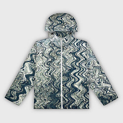 Ветровка с капюшоном женская Бело-синий искажённые абстрактные линии, цвет: 3D-белый
