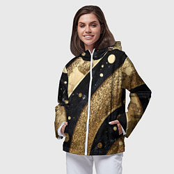 Ветровка с капюшоном женская Выпуклая золотая текстура на черном, цвет: 3D-белый — фото 2