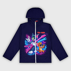 Ветровка с капюшоном женская Том и Джерри рок музыканты - неоновое свечение, цвет: 3D-белый