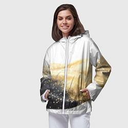 Ветровка с капюшоном женская Черно-золотая полоса на белом, цвет: 3D-белый — фото 2