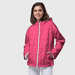 Ветровка с капюшоном женская Розовый паттерн с маленькими сердечками, цвет: 3D-белый — фото 2