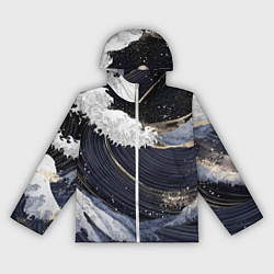 Ветровка с капюшоном женская Волны моря с блестками, цвет: 3D-белый