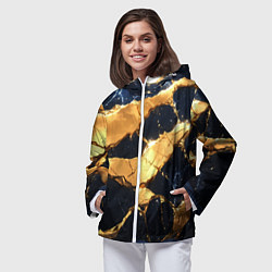 Ветровка с капюшоном женская Золотая текстура на синем, цвет: 3D-белый — фото 2