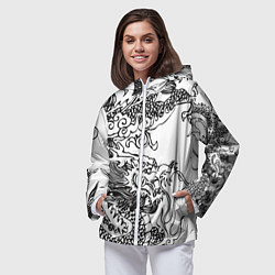 Ветровка с капюшоном женская Татуировка дракона на белом, цвет: 3D-белый — фото 2