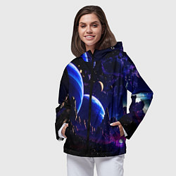 Ветровка с капюшоном женская Фантастический космос тёмно-синий, цвет: 3D-черный — фото 2