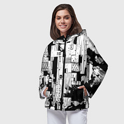 Ветровка с капюшоном женская Чёрно-белый светлая абстракция, цвет: 3D-черный — фото 2