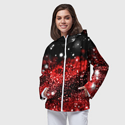 Ветровка с капюшоном женская Красно-черная блестящая текстура, цвет: 3D-белый — фото 2