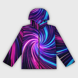 Ветровка с капюшоном женская Неоновый вихрь из светящихся линий, цвет: 3D-черный