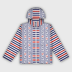 Ветровка с капюшоном женская Полосатый морской орнамент с якорями, цвет: 3D-белый