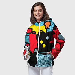 Ветровка с капюшоном женская Поп абстракция, цвет: 3D-белый — фото 2