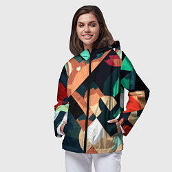 Ветровка с капюшоном женская Сине-бежевый абстракция, цвет: 3D-черный — фото 2