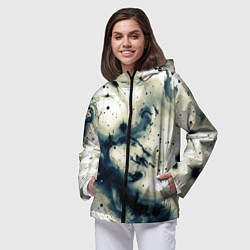 Ветровка с капюшоном женская Бежевый и тёмно-синий космическая абстракция, цвет: 3D-черный — фото 2