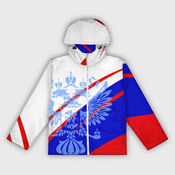 Ветровка с капюшоном женская Герб на фоне цветов флага бело-сине-красный, цвет: 3D-белый