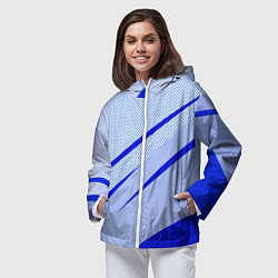 Ветровка с капюшоном женская Светло-синий текстура с полосой, цвет: 3D-белый — фото 2